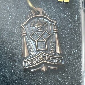 Vintage Bronze tone Herff Jones Trigonometry pendant/medal In Box